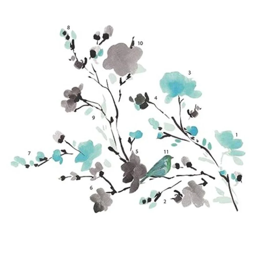 Blossom Watercolor Bird Wall Decals Peel Stick Multi Color Removable Wall Sticke